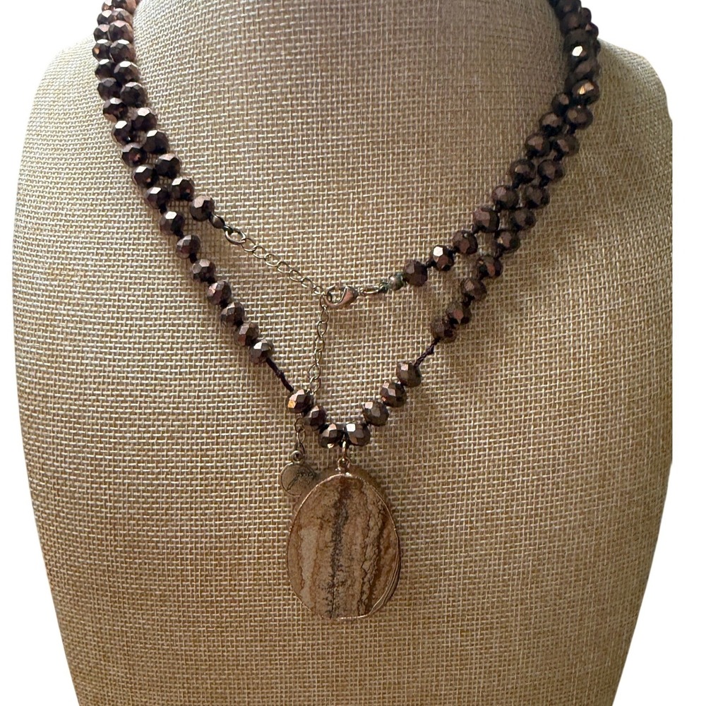 Boho Earthy Natural Stone Beaded Pendant Necklace